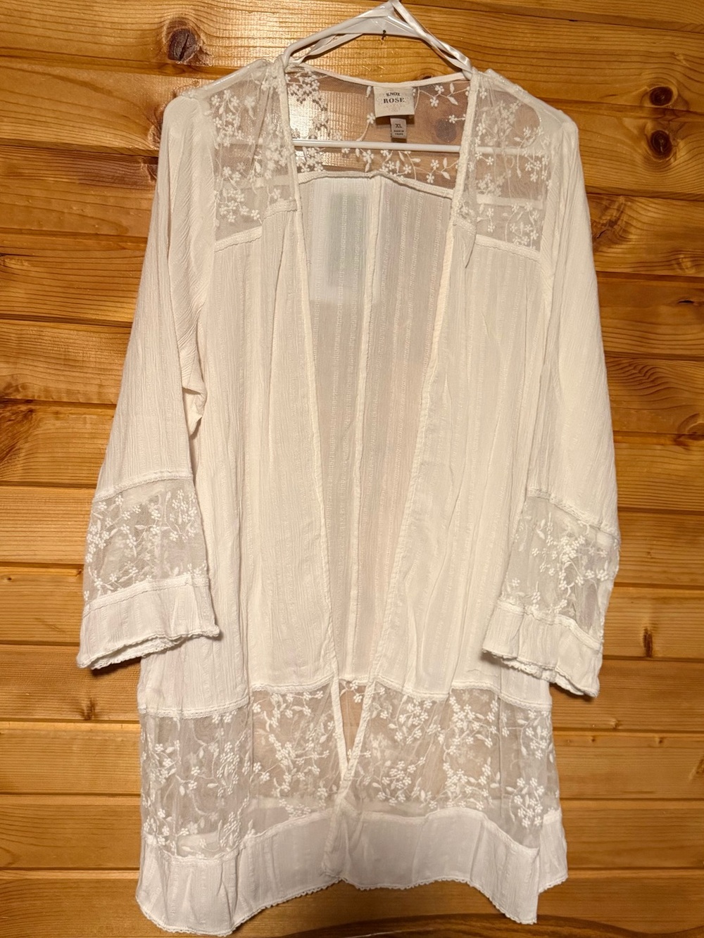 Knox Rose White Lace Trim Duster Kimono Size XL